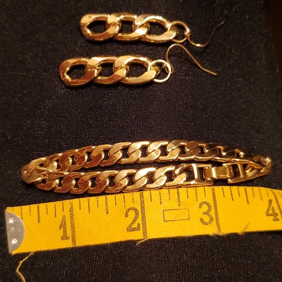 Gold plated Cuban chain by the inch earrings and bracelet set - Picture 3 of 5